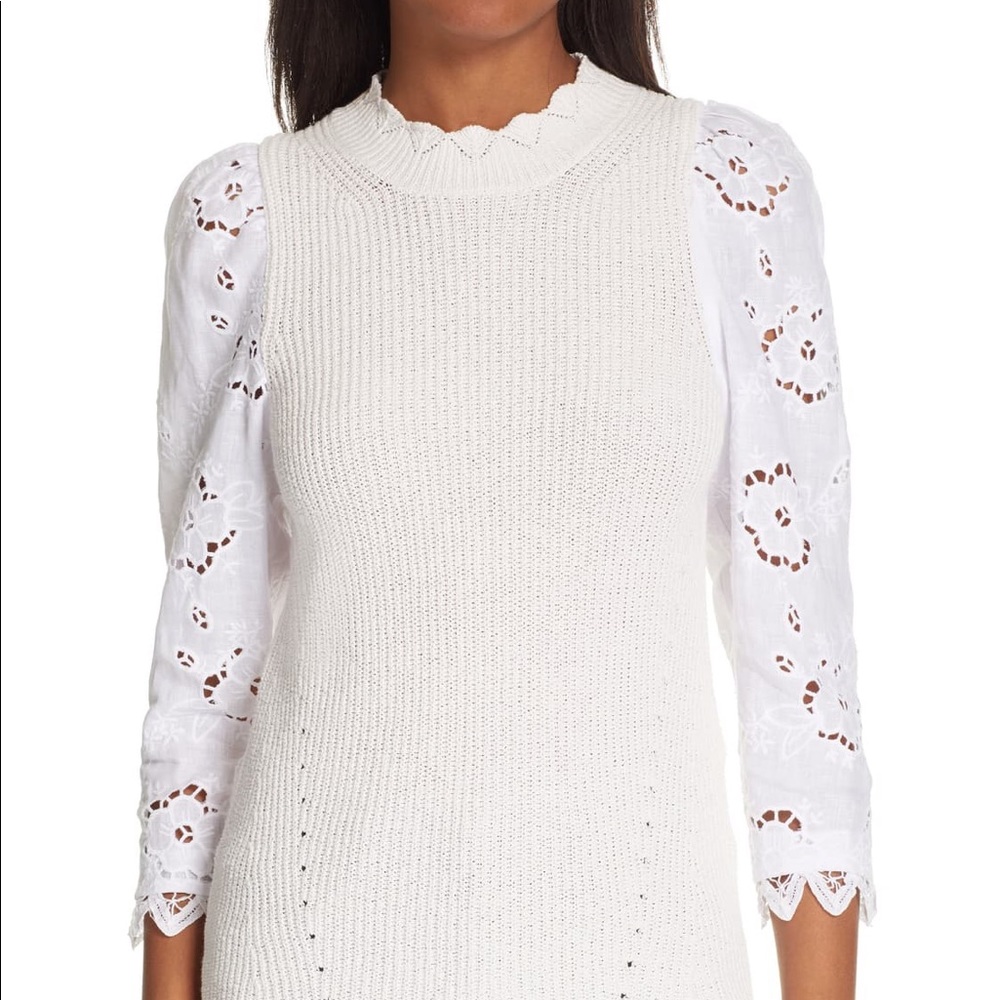 Rebecca Taylor Crimp Cotton Eyelet Sleeve sweater